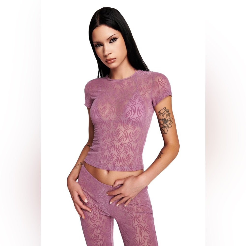 I.AM.GIA Pink Sheer Laurella Short Sleeve Top size XS EUC
